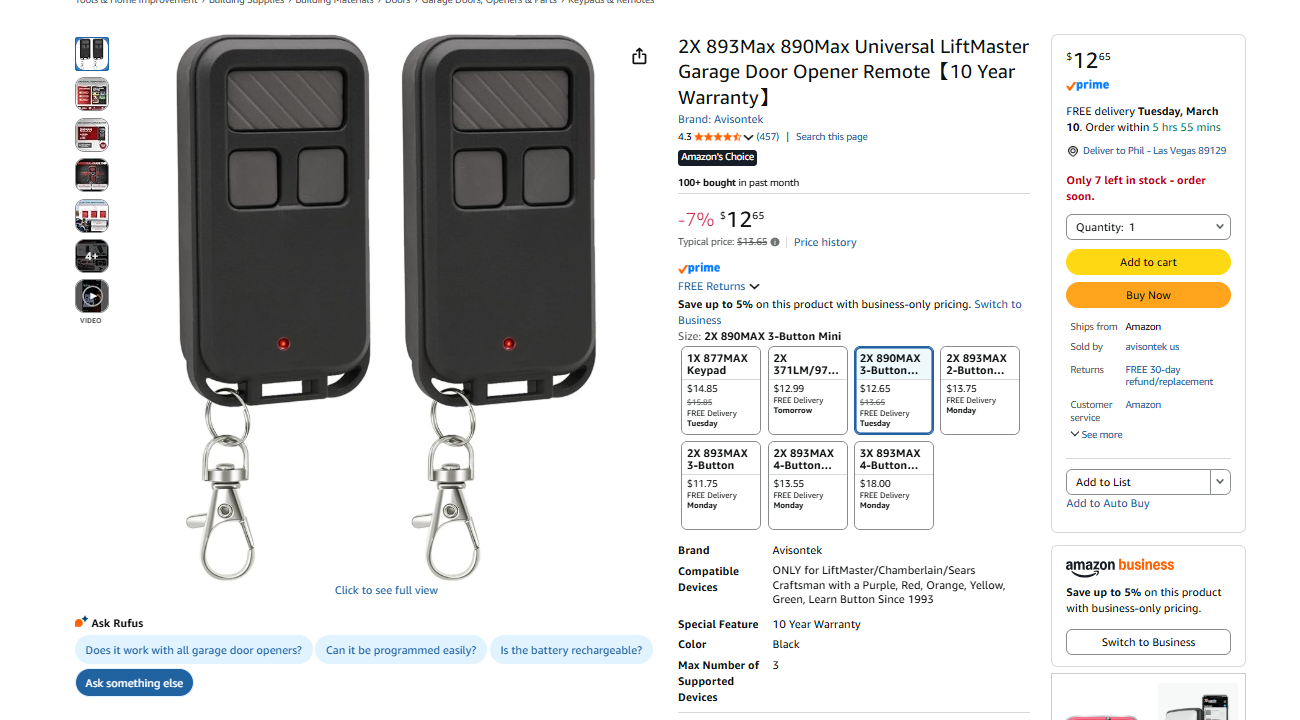 LiftMaster 893Max Remote